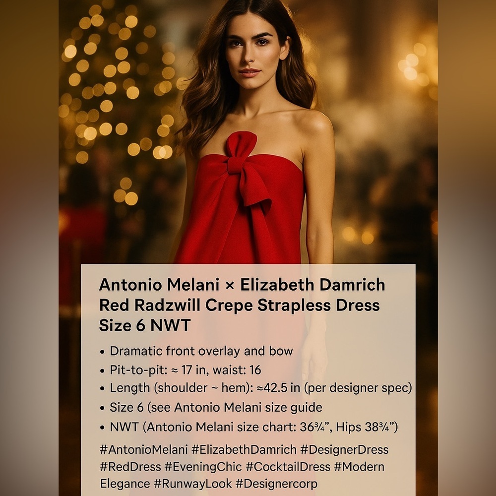 NWT, Antonio Melani × Elizabeth Damrich Radzwill Crepe Strapless Dress Size 6 - Picture 11 of 13